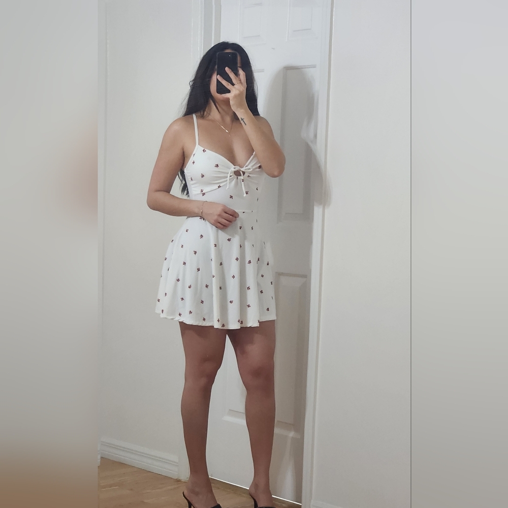 Joe & Elle Ivory Mini Dress with Burgundy Floral Accents